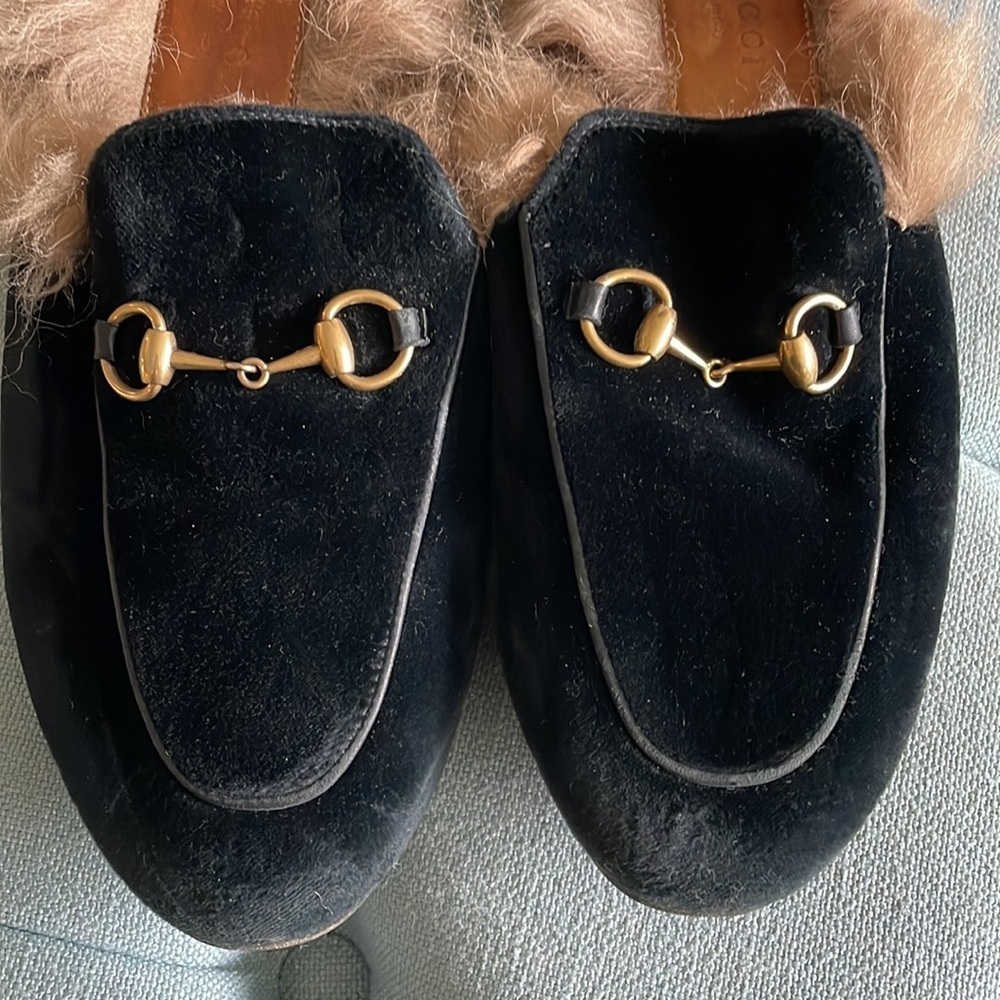 Gucci Princetown Velvet Fur Mules - Picture 2 of 16